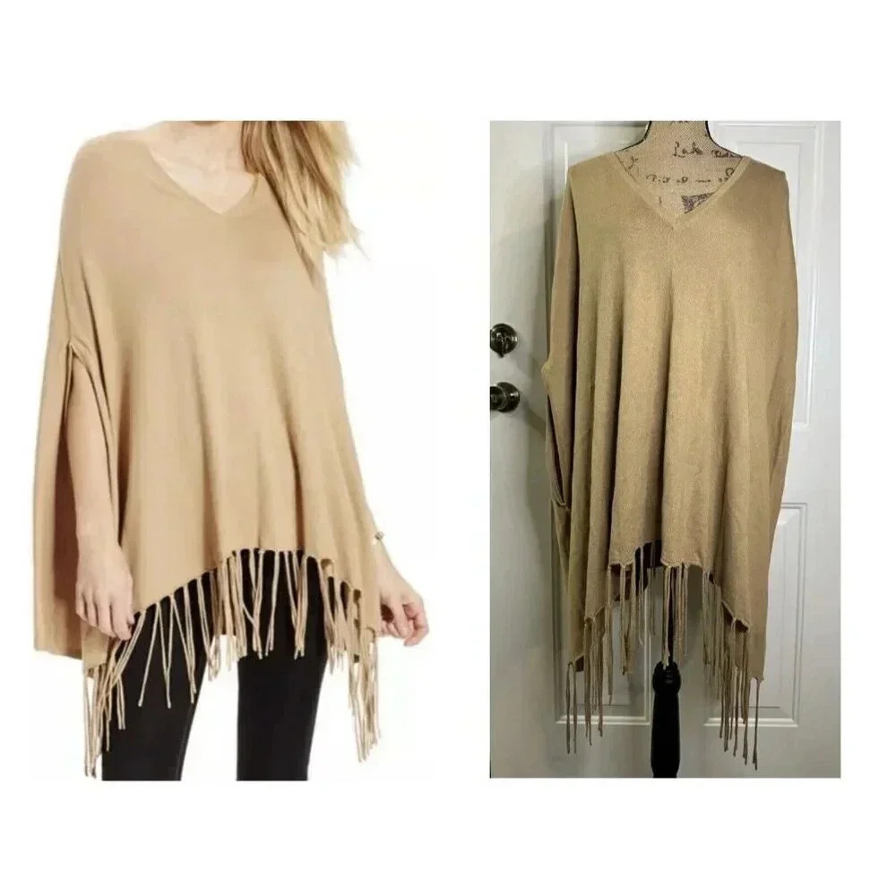 MICHAEL KORS Womens Fridge V-neck Poncho Sweater LARGE/XL Lagenlook Fall Western